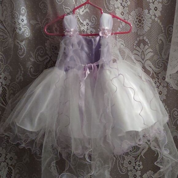 Lavender White Purple Infant Satin Tulle Applique Tutu Dress Pearl Floral Accent - Picture 4 of 11